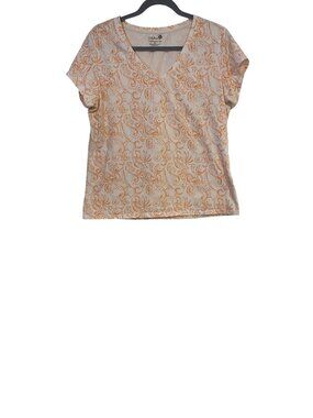 Madison Women’s Tee XL White Orange Organic Cotton Floral Print Soft Casual